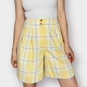 90s The Limited Yellow Navy‎ Window Pane Plaid Shorts